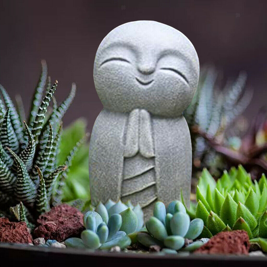 Garden Namaste Praying Volcanic Jizo Japanese Buddha Lucky Statue