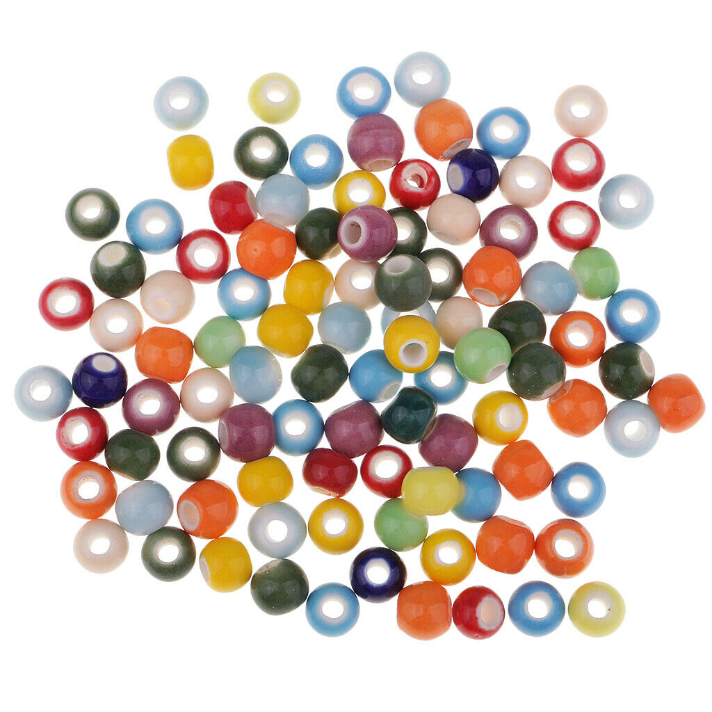 100 Pcs Handmade Ceramic Beads, Mixed Colors Round Porcelain Beads for Jewelry