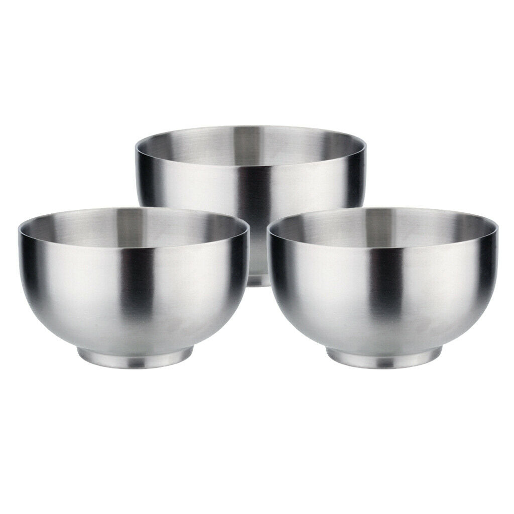 3x Double Walled Bowls Dish Snack Salad Serving Bowl Set Stainless Steel