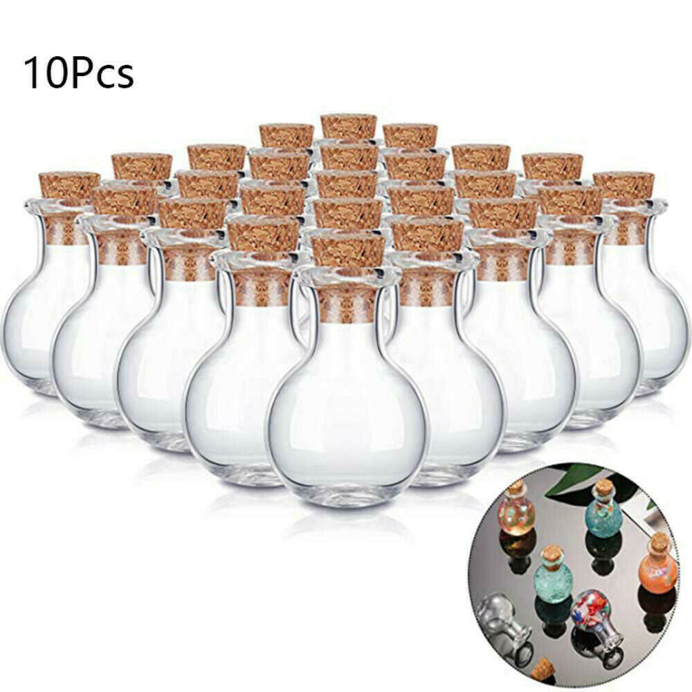 10x Mini Glass Vials With Cork Top Tiny Bottles Little Empty Jars Small Bottles