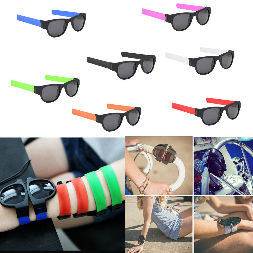 2X Slap Wristband Wrist Folding Sunglasses Trendy Foldable Sun Glasses  Black