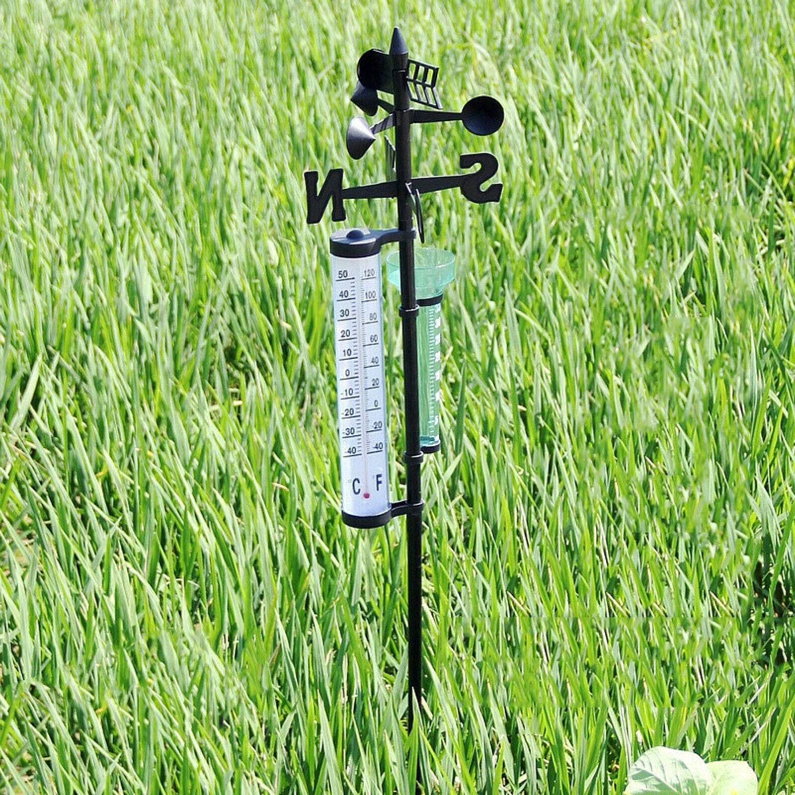 3-in-1 Weather Station Rain Gauge Thermometer Wind Direction Arrow Yard