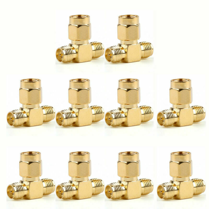 10Pc Adapter RP-SMA Jack Male To 2 RP-SMA Plug Female T RF Connector Triple