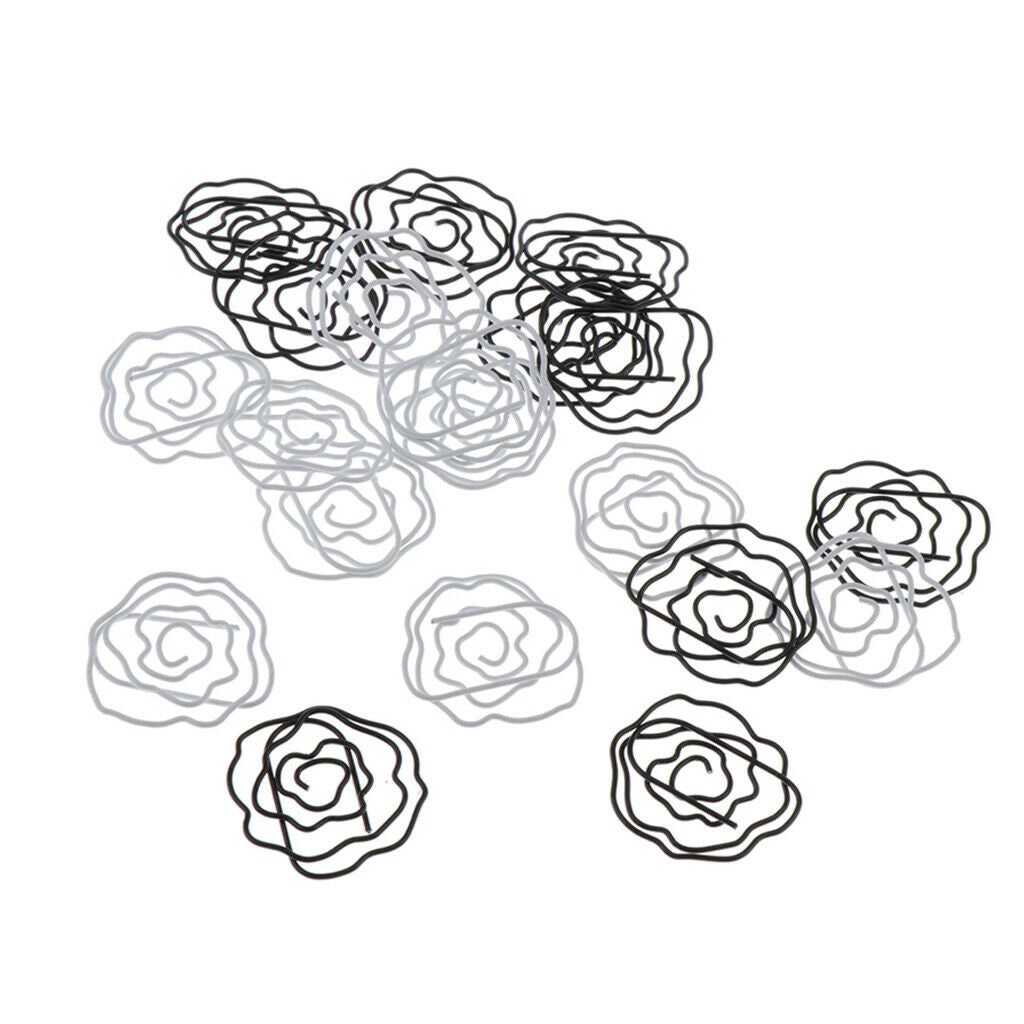 20Pcs Lovely Paper Clips Metal Colors - Rose Flower Shaped Bookmark Clips -
