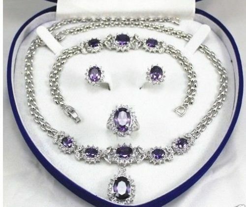 women's jewelry Purple gem 18KGP Earring Bracelet Necklace Ring no box