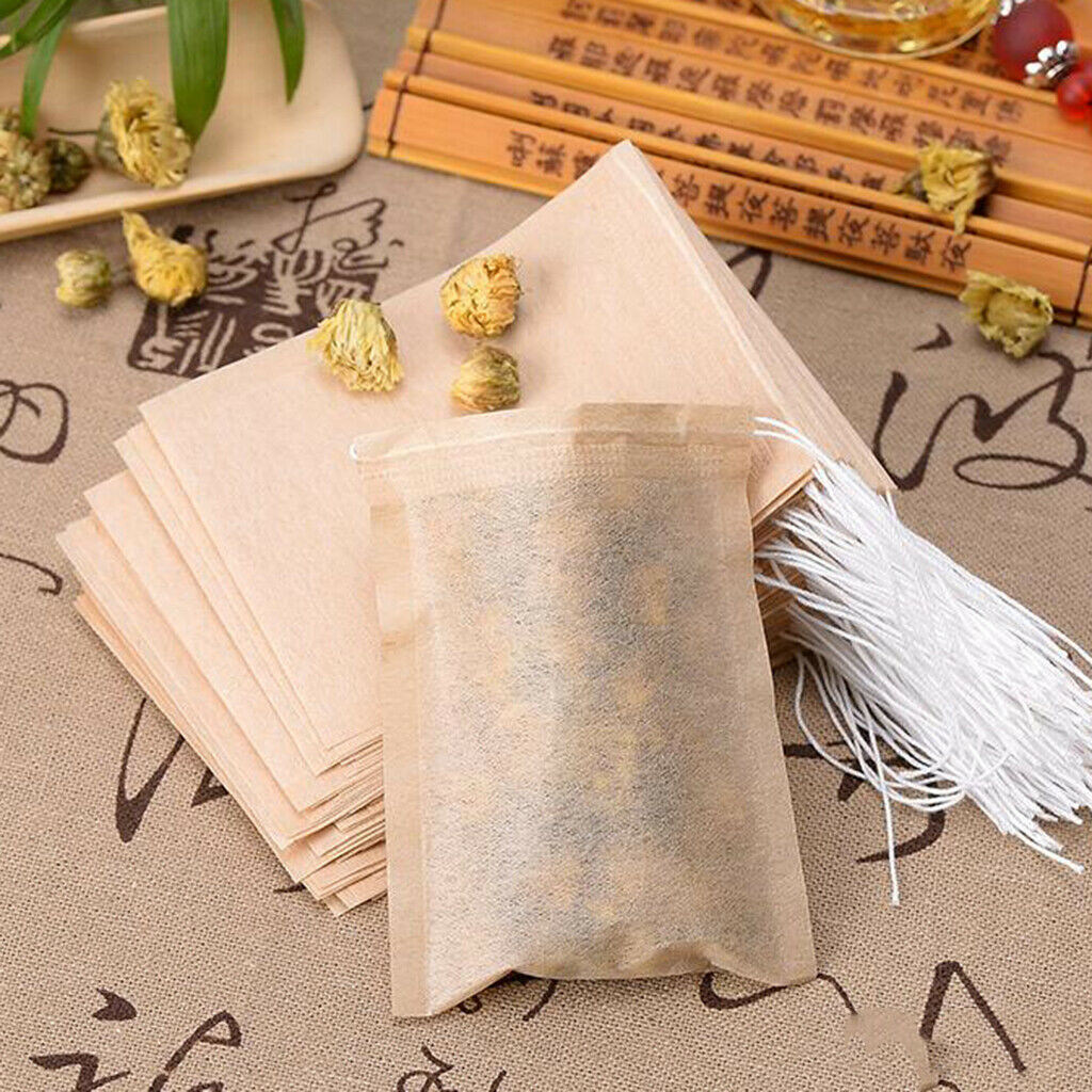 300Pieces Paper Empty Tea Filter Bags w/ Drawstring for Loose Tea 7x5cm