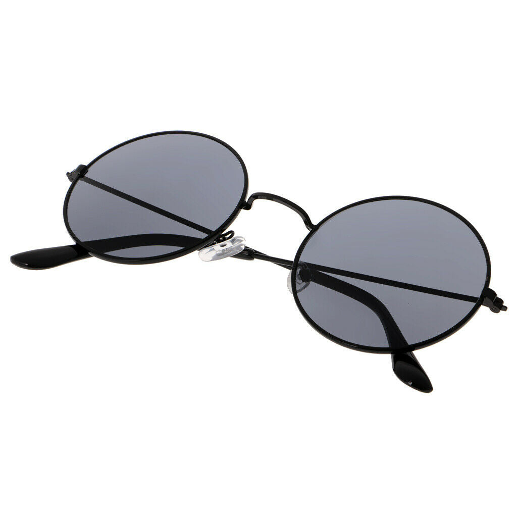Round Frame Sunglasses Color Film Metal Reflective Sun Glasses Men Mirror Black