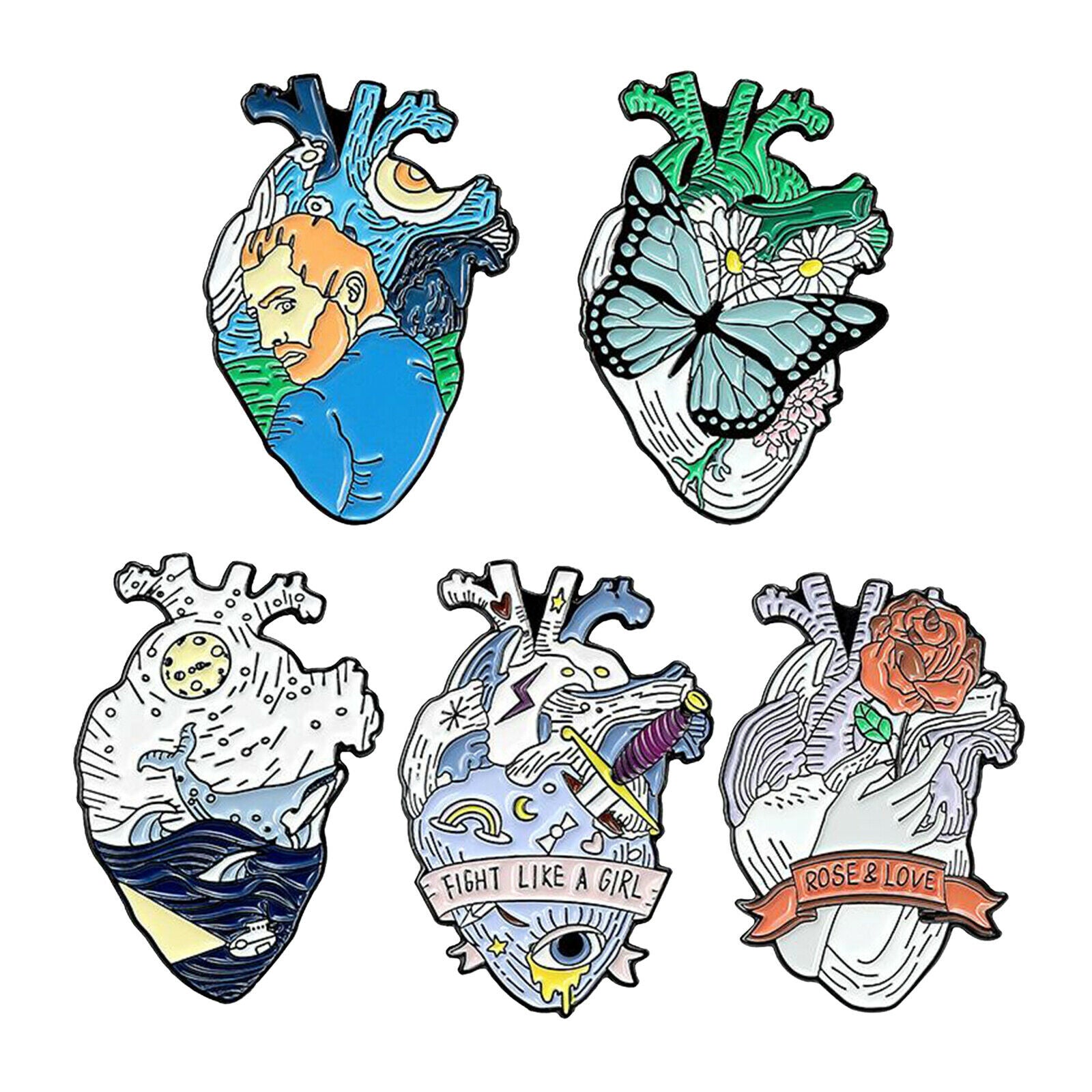Set of 5 Organ Heart Enamel Pins Brooch Badge for Bag Clothes Lapel Pin