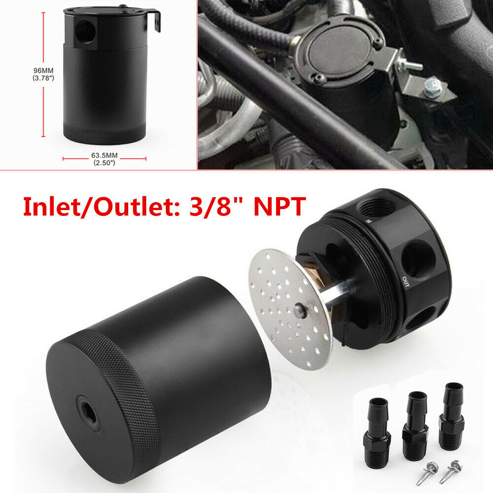 Aluminum Compact Baffled 3-Port Oil Catch Can Tank Reservoir Air-Oil Separator