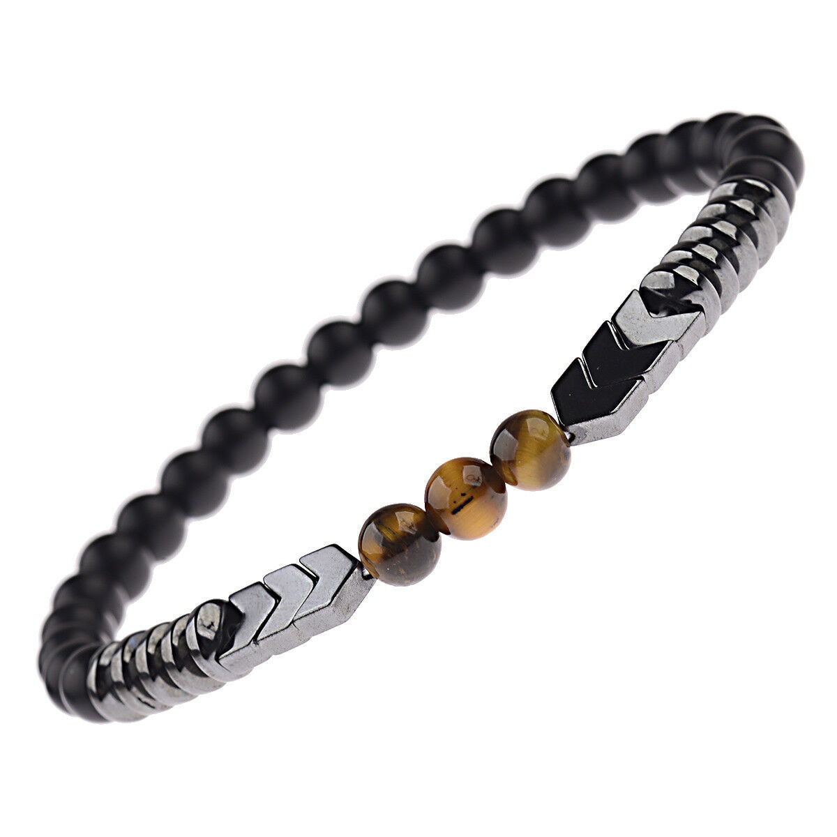 Men Women Natural Matte Onyx Bead Hematite Arrow Tiger Eye Stone Energy Bracelet