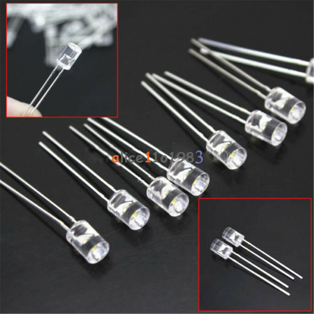 200PCS 5MM 2Pin Flat Top White LED Wide Angle Flat Head Light Lamp