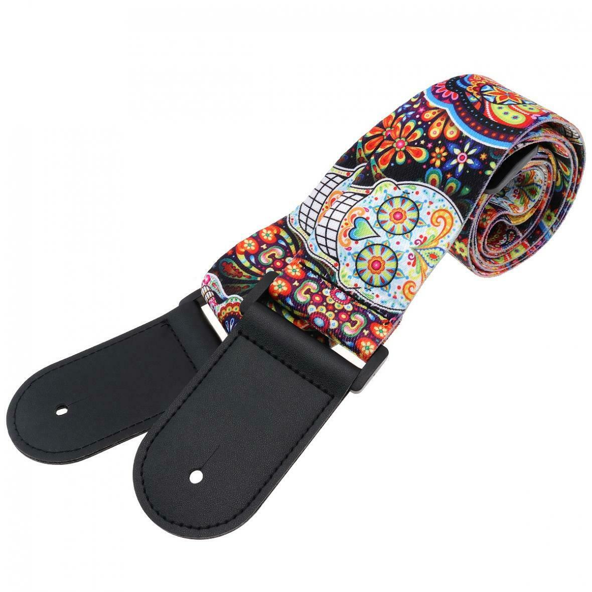 Florescent Pattern Printing Durable Guitar Strap with PU Leather Ends 5cm Wide