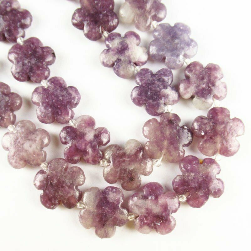 20x20x6mm Carved Purple Lepidolite Flower Loose Bead 15.5 inch 67g A-566TZ