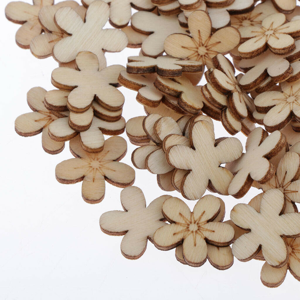 100 Pcs Empty Flower Wood Ornaments Craft DIY Festival Party Decor
