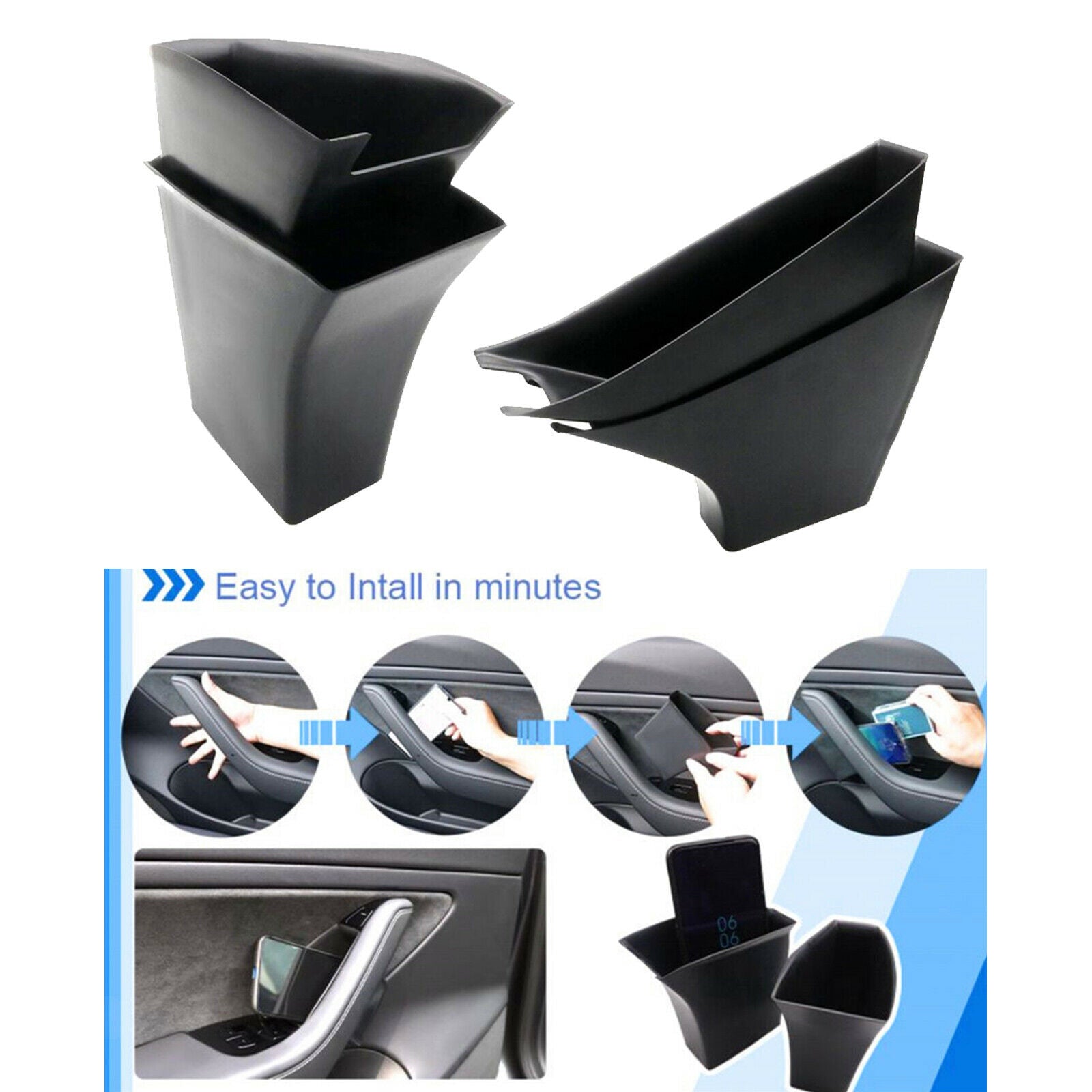 Set of 4 Car Side Door Storage Box for Tesla 2019 Armrest Kit Phone Parts
