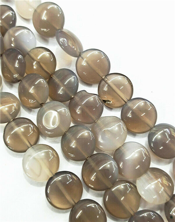 1 Strand 12x6mm Natural Gray Agate Round Spacer Loose Beads 15.5inch HH7814