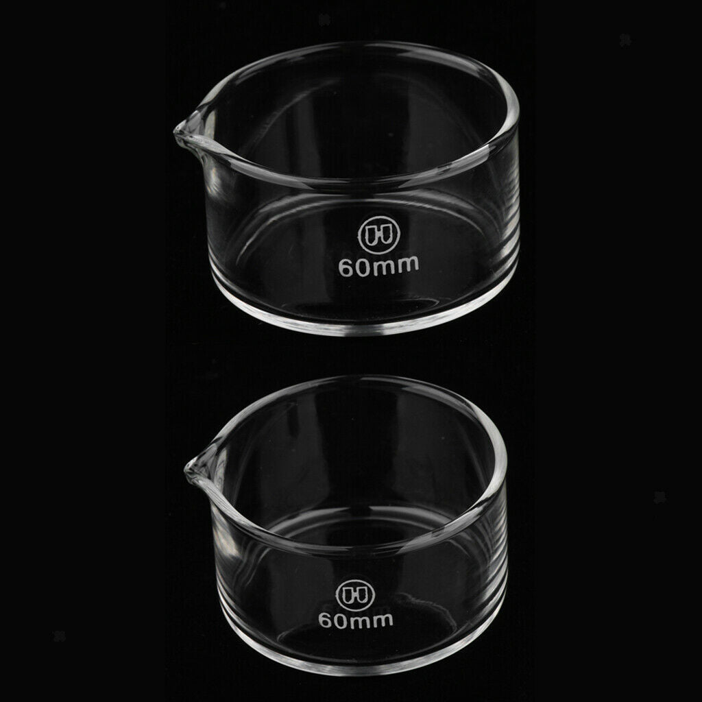 2 Pieces 60mm Reusable Glass Crystallizing Dishes, Borosilicate