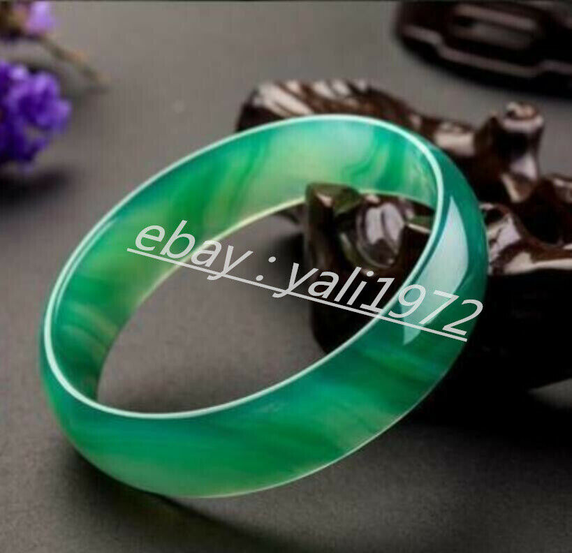 100% Natural Beautiful A Grade Green Agate Chalcedony Bangle Bracelet 58-60mm