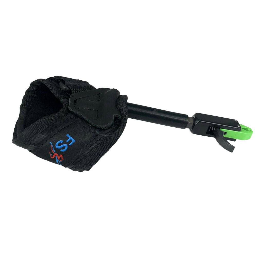 Archery Compound Bow Release Adjustable Black Wrist Strap with Green Clasp