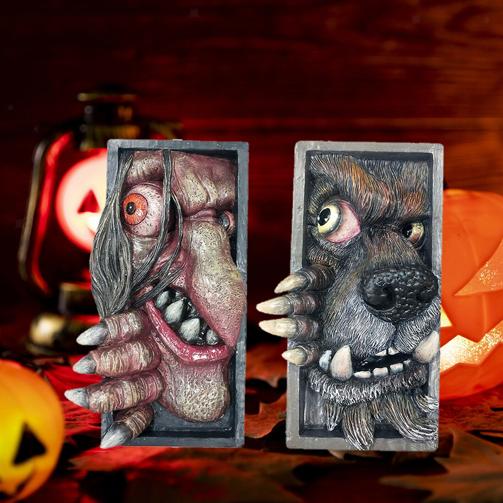 2PCS Scary Monster Bookend Peeping Bookshelf Sculptures Decorations Crafts
