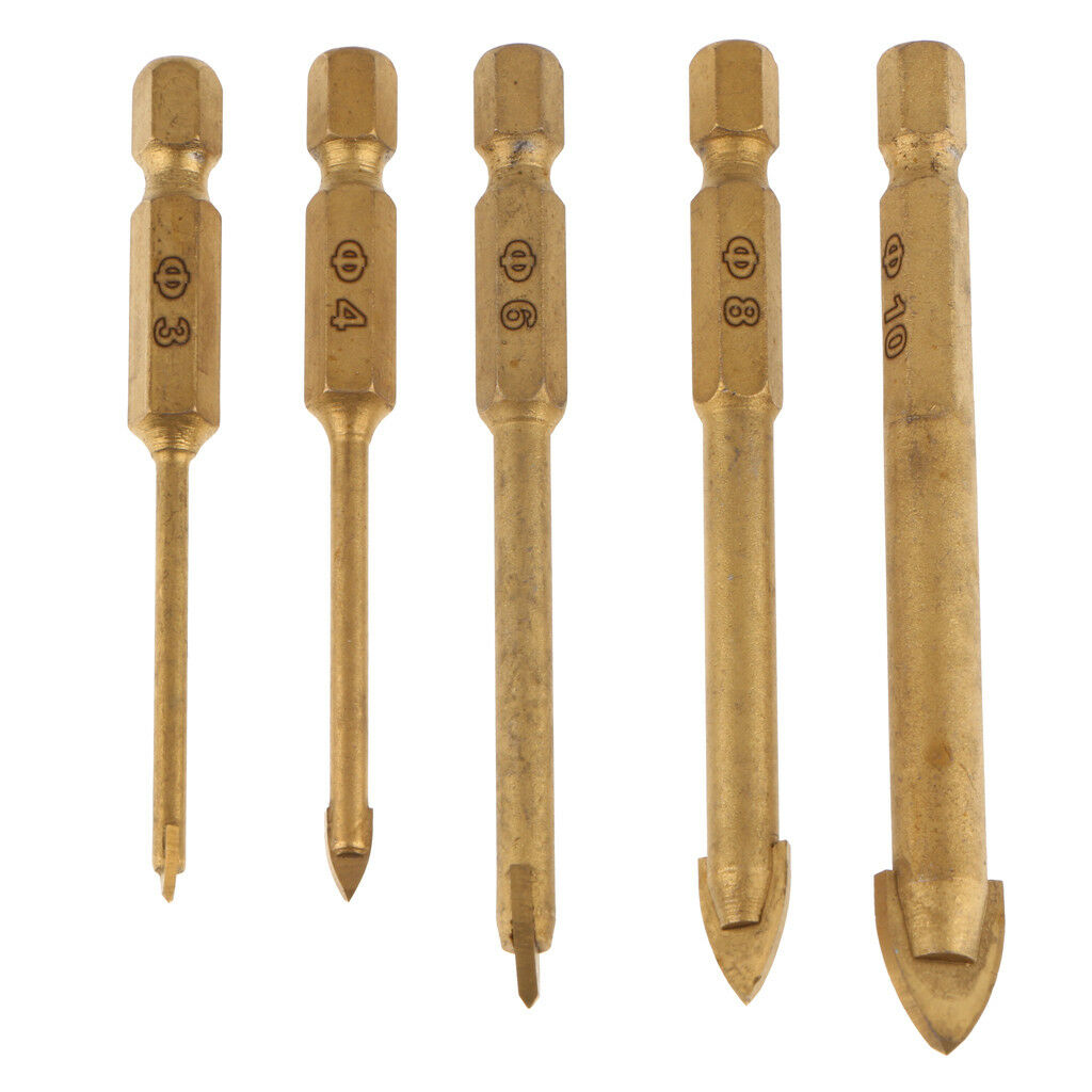 5Pcs 3/4/6/8/10mm Tip Drill Bits Kit for Marble Ceramic Tile Glass Mirror