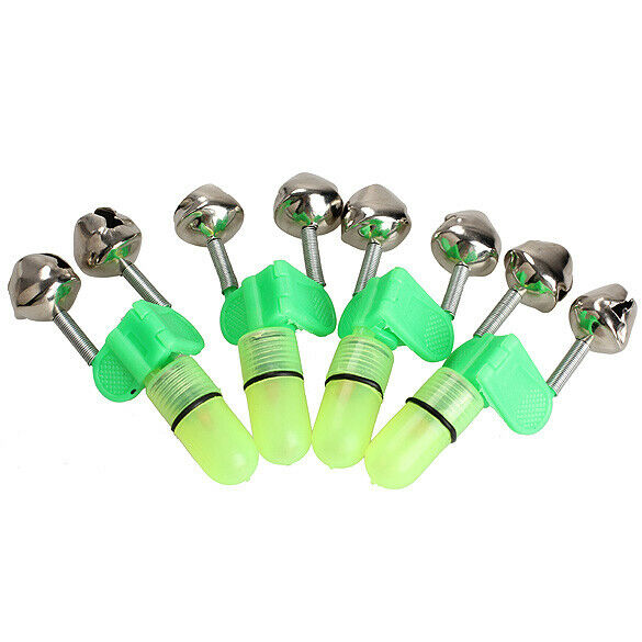 4PCS LED Fishing Rod Bite Alarm Red Light Twin Bells Clip Alerter  A#S