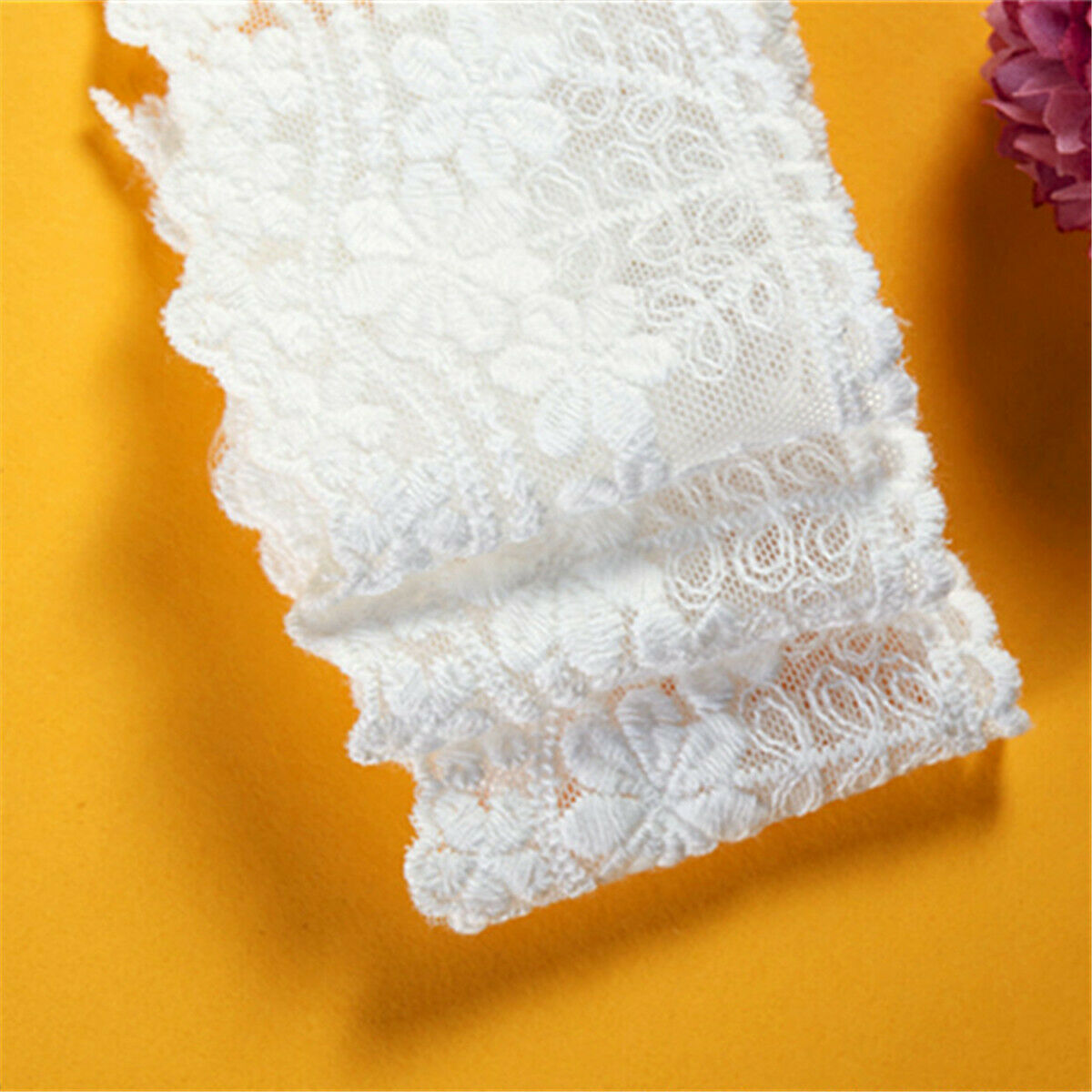 1Yard White Floral Trims Embroidery  Lace Fabric Wedding Dress 7CM Width Sewing