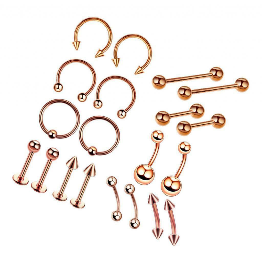 20Piece Nose Lip Tongue Eyebrow Tragus Navel Belly Ring Piercings 1.2x10+3mm