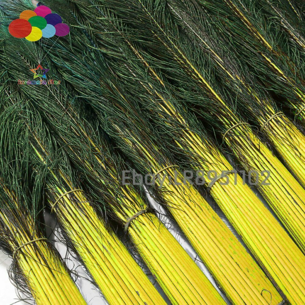Wholesale 100 pcs Yellow Peacock Eye Tail Feathers about 70-80 cm for Earring