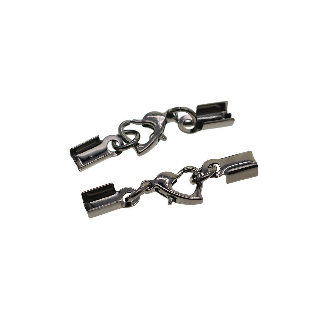 12 Sets Lobster Clasps Fold Over Crimp End Caps Bracelet Connector Jet Black