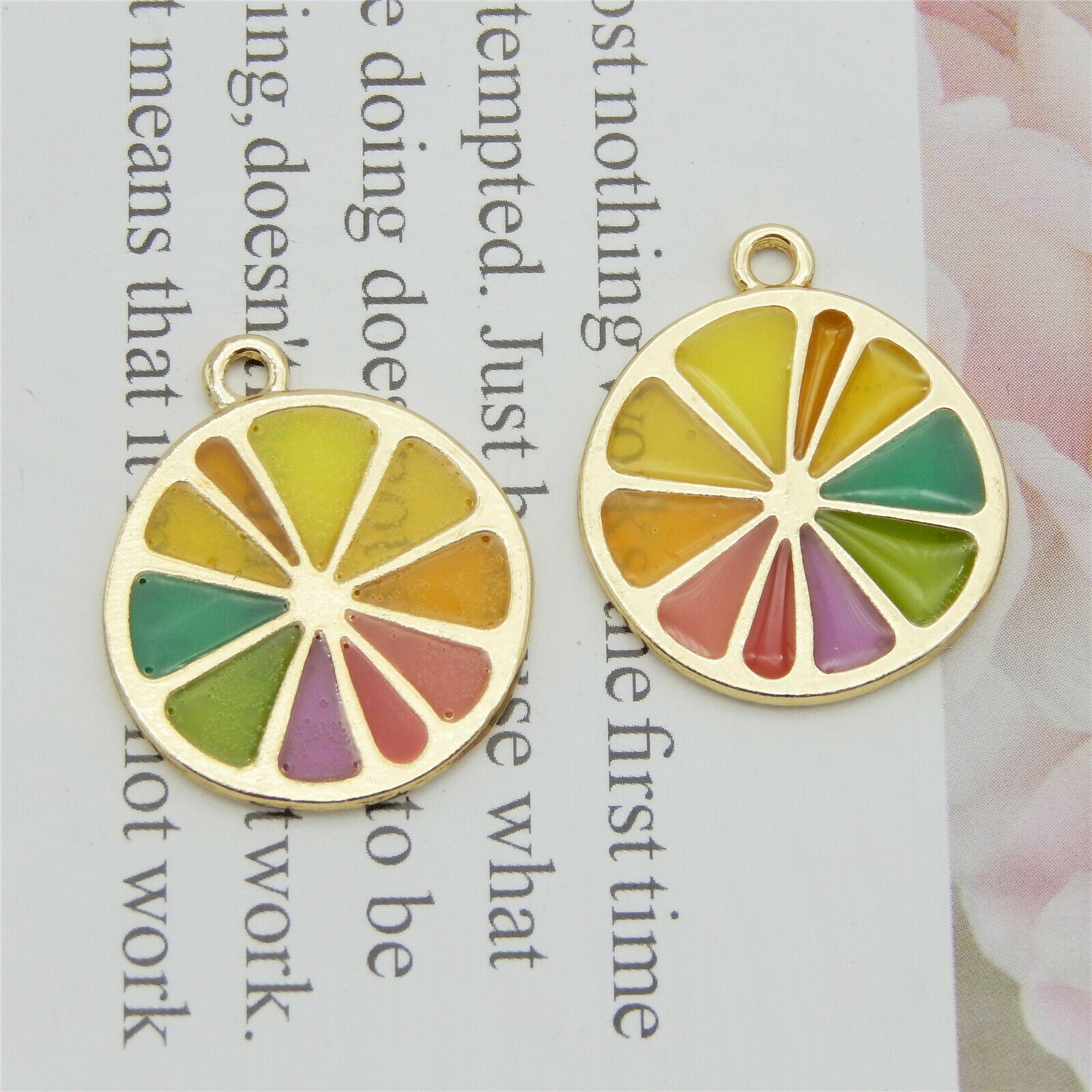 12PCS Multicolor Enamel 26x23mm Fruit Orange Lemon Charms Pendant Jewelry Crafts