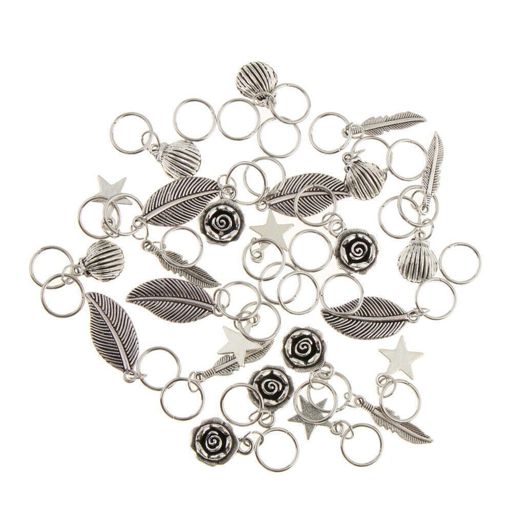 35pcs Mixed Flower Shell Feather Leaf Hair Ring Trimming Ring Bows
