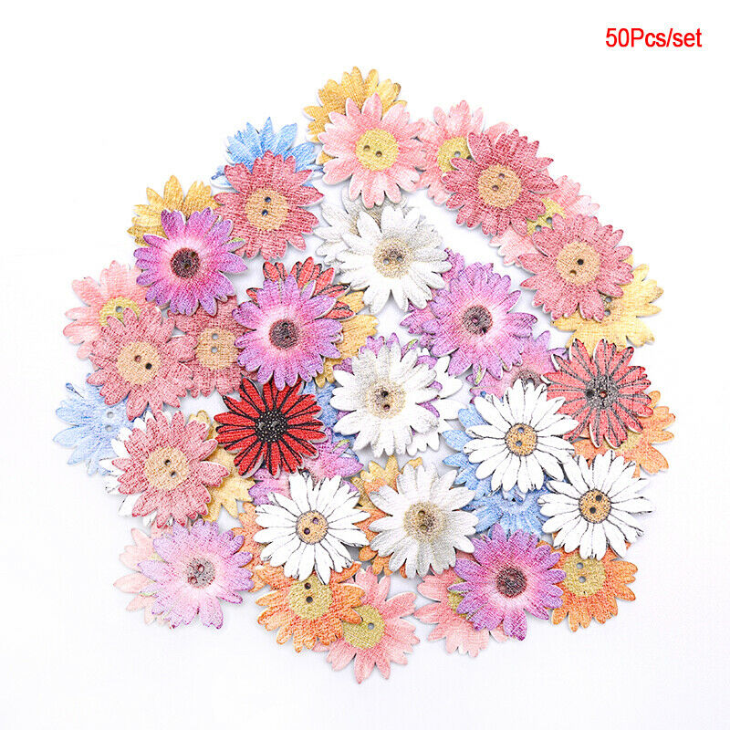 50pcs Flower Series Wood Buttons Sewing Scrapbooking  DIY Clothing Wooden DY XC