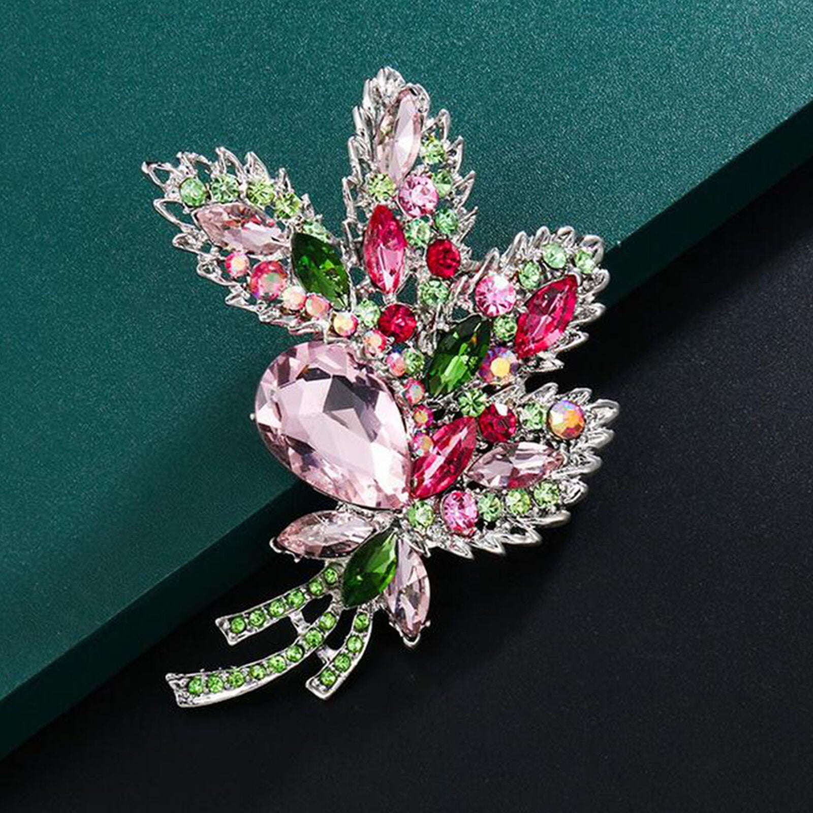 Elegant colorful crystal Rhinestone flower leaf brooch pin Pendant