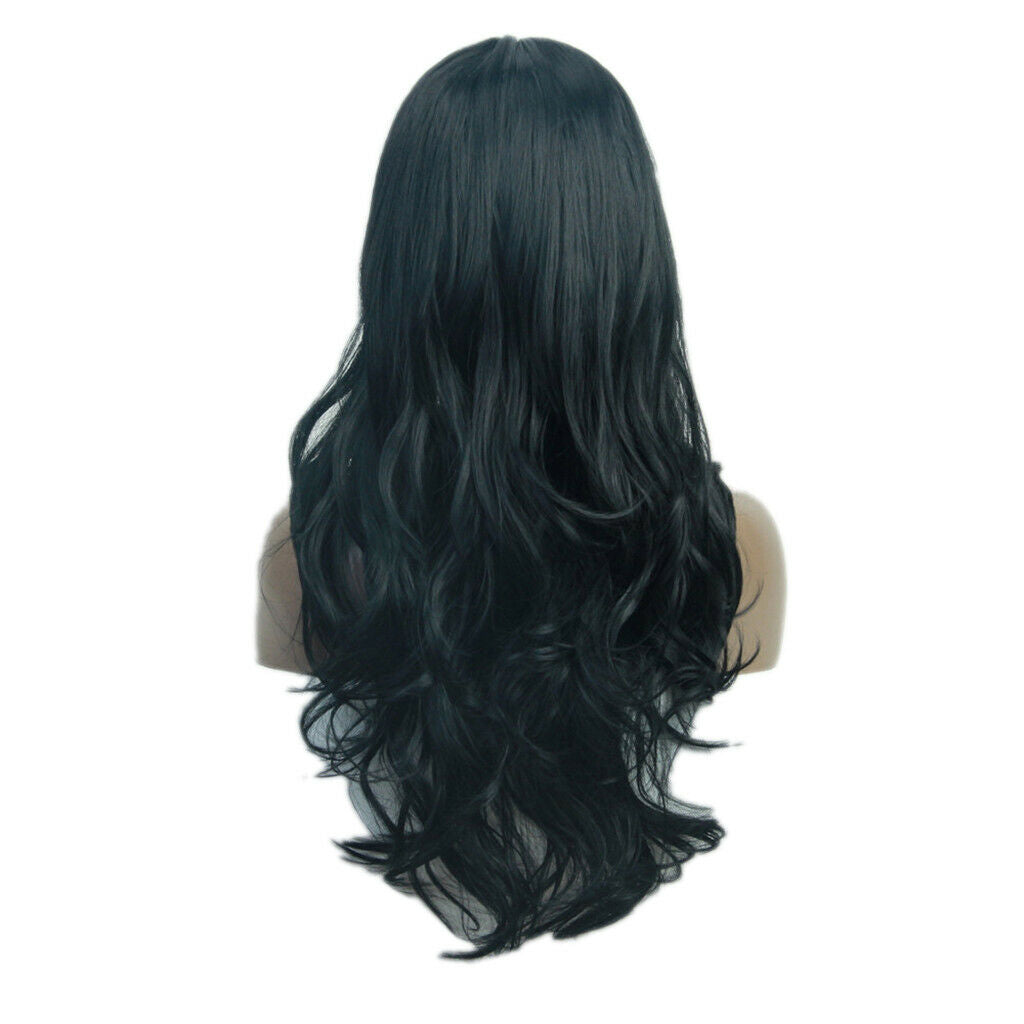 Black 24" Soft Synthetic Hair Long Wavy Curly Wig Side Parting for Women