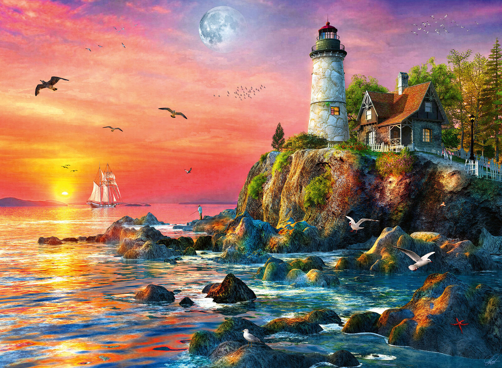 16581 Ravensburger Lighthouse at Sunset Jigsaw Puzzle includes 500pcs Age 10 Yea