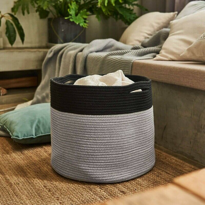 Large Cotton Rope Basket 15.8X15.8X13.8Inch - Baby Laundry Basket Woven BlanN4L8