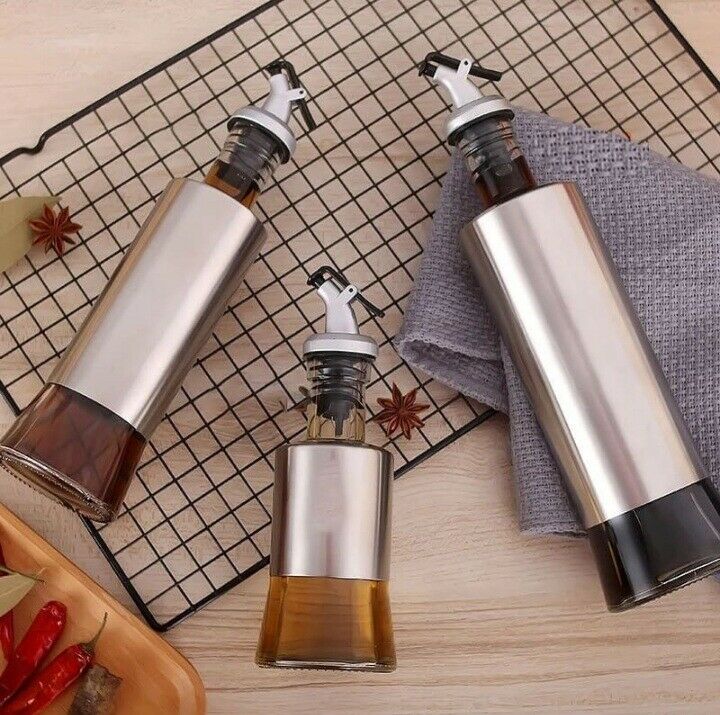 500ml Stainless Steel Oil Dispenser Olive Vinegar Glass Bottle Kitchen Tool Easy