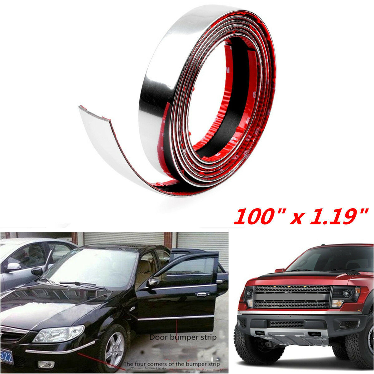 2.5M Car Truck Bumper Door Edge Lip Protector Strip Chrome Decor Moulding Trim