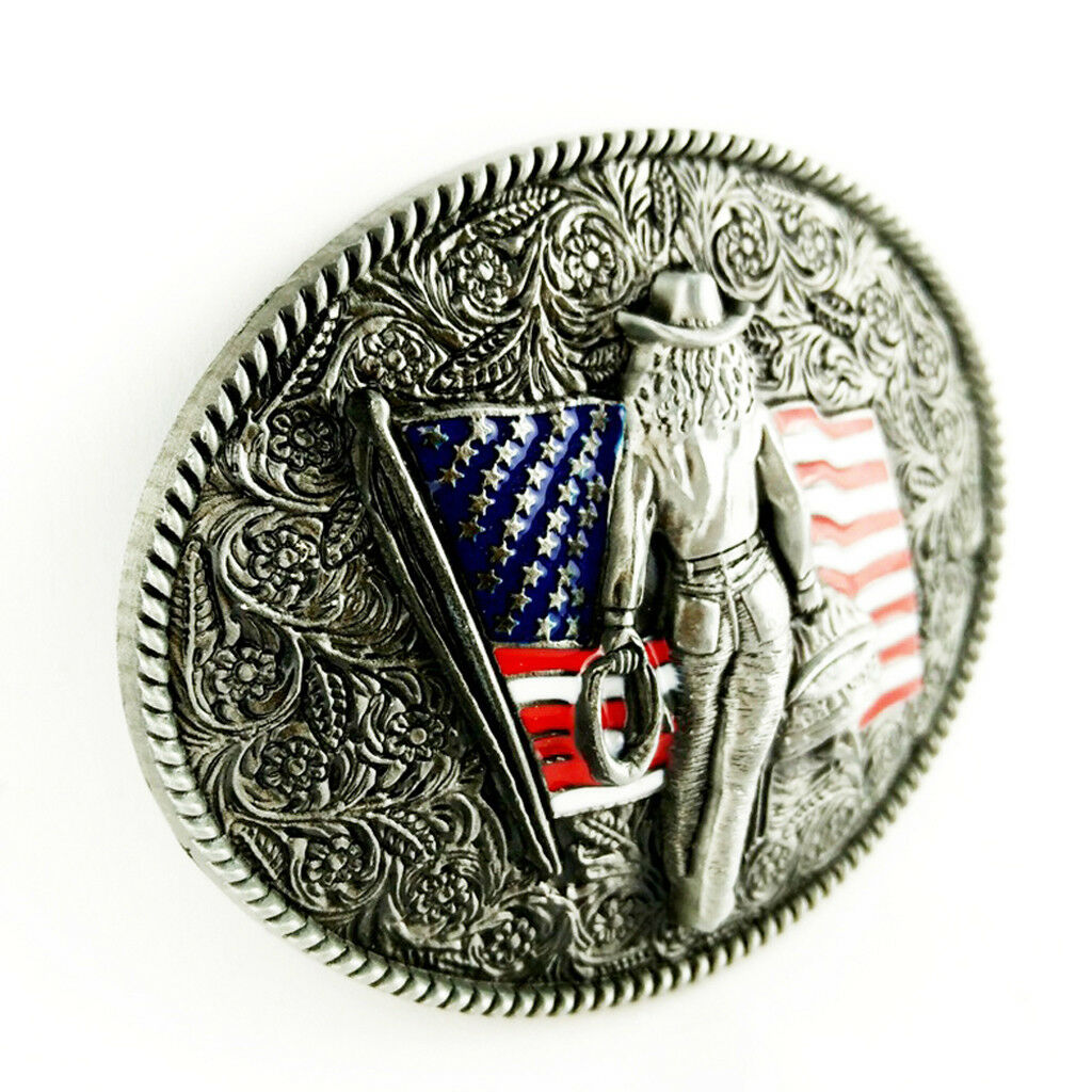 Men's American   Pattern with Flower Cowboy Western Metal Belt Buckle