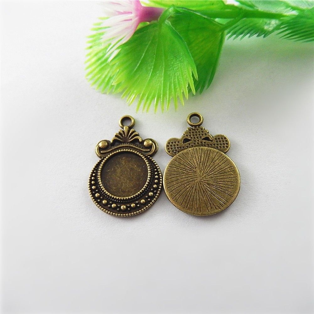 10 pcs Antiqued Bronze Alloy Round 12mm Base Setting Floral Bezel Pendant DIY