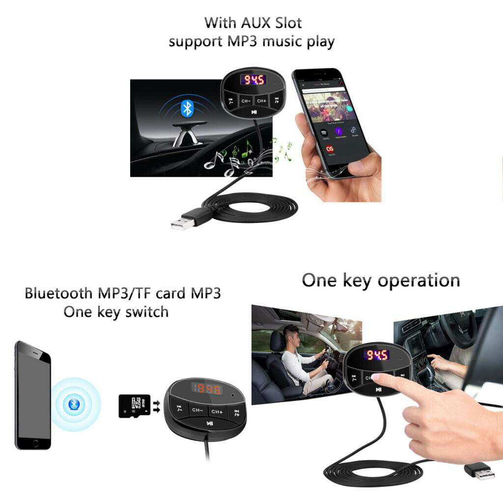 Bluetooth USB Car Charger &AUX Kit Handsfree FM Transmitter Radio MP3 Player