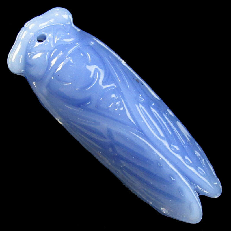 2Pcs 53x18x14mm Carved Blue Jade Cicada Pendant Bead A-11JY