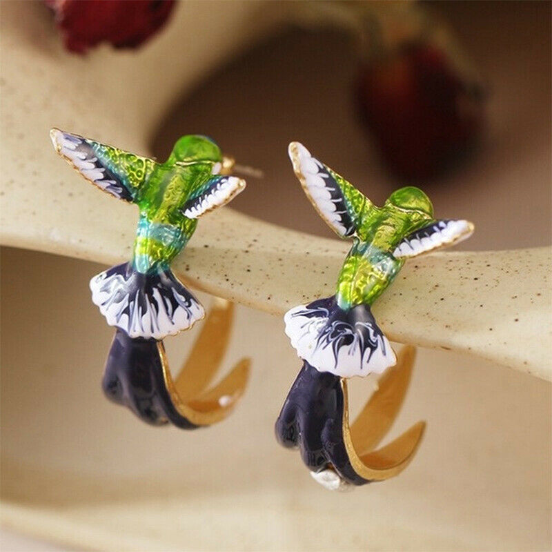 Flying Hummingbird Painting Oil Earrings Fashion Animal Jewelry Female Earri Rf