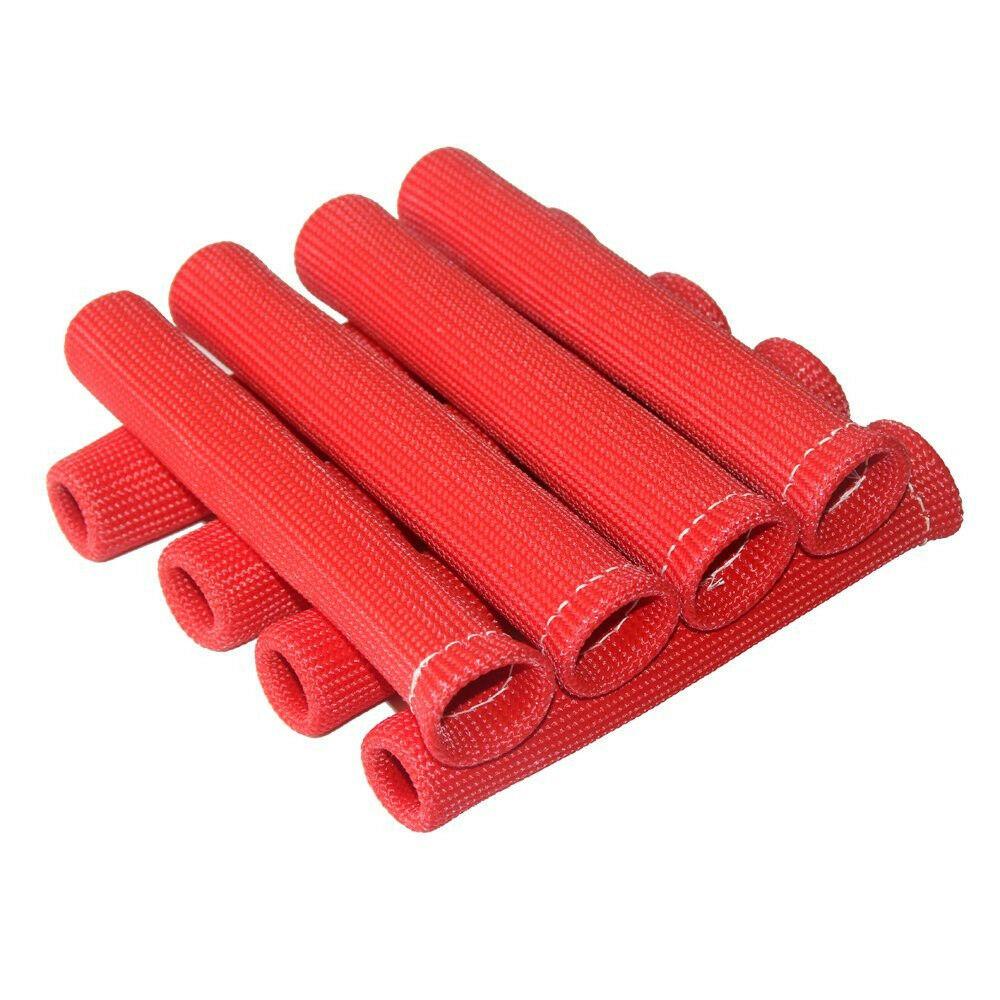 8pc Red 1200° Spark Plug Wire Protector Cover Heat Shield Sleeve SBC BBC 350 454