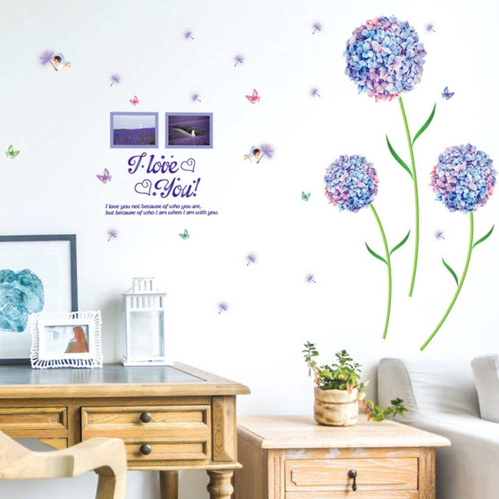 Blue Flower Ball Dandelion Wall Stickers Entrance Bedroom TV Wall Xmas BarDec Tt