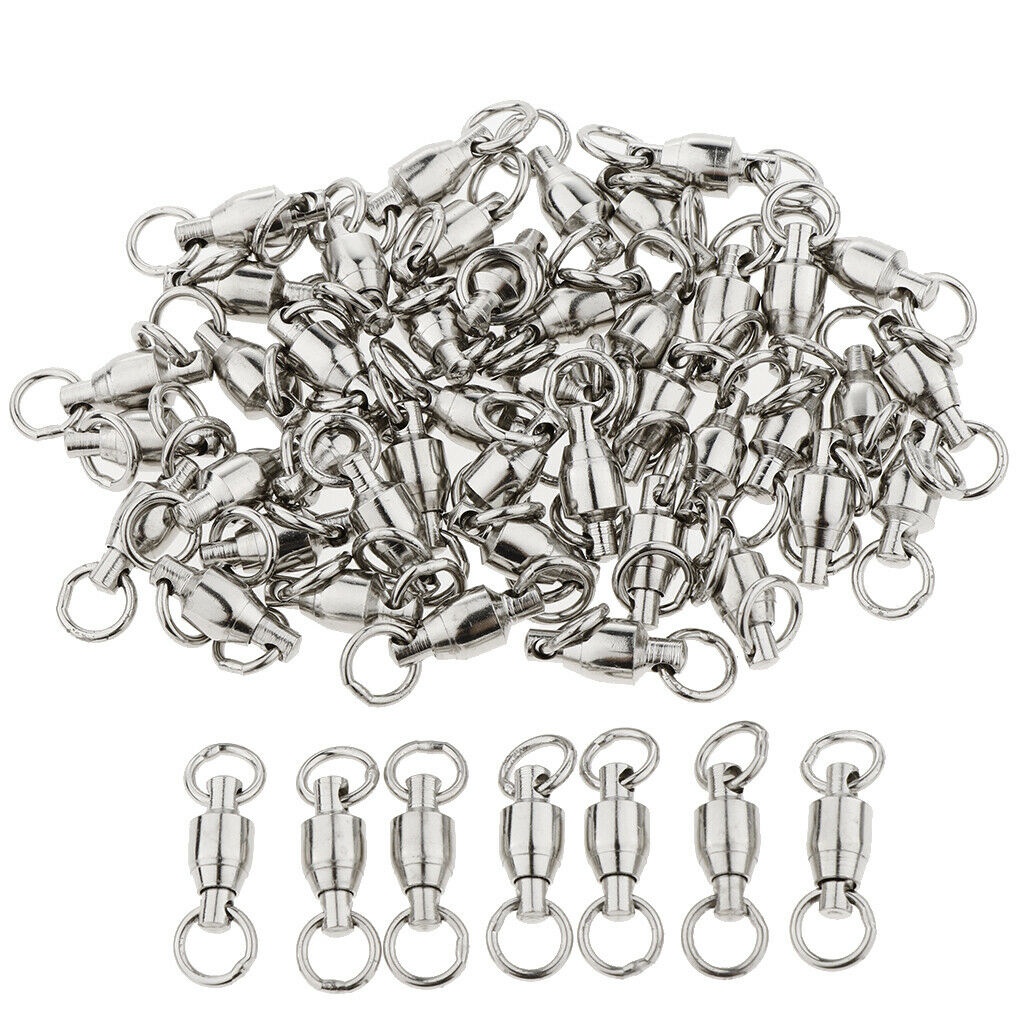 50Pcs Ball Bearing Swivels Fishing Snaps Hook Solid Ring Swivels 3
