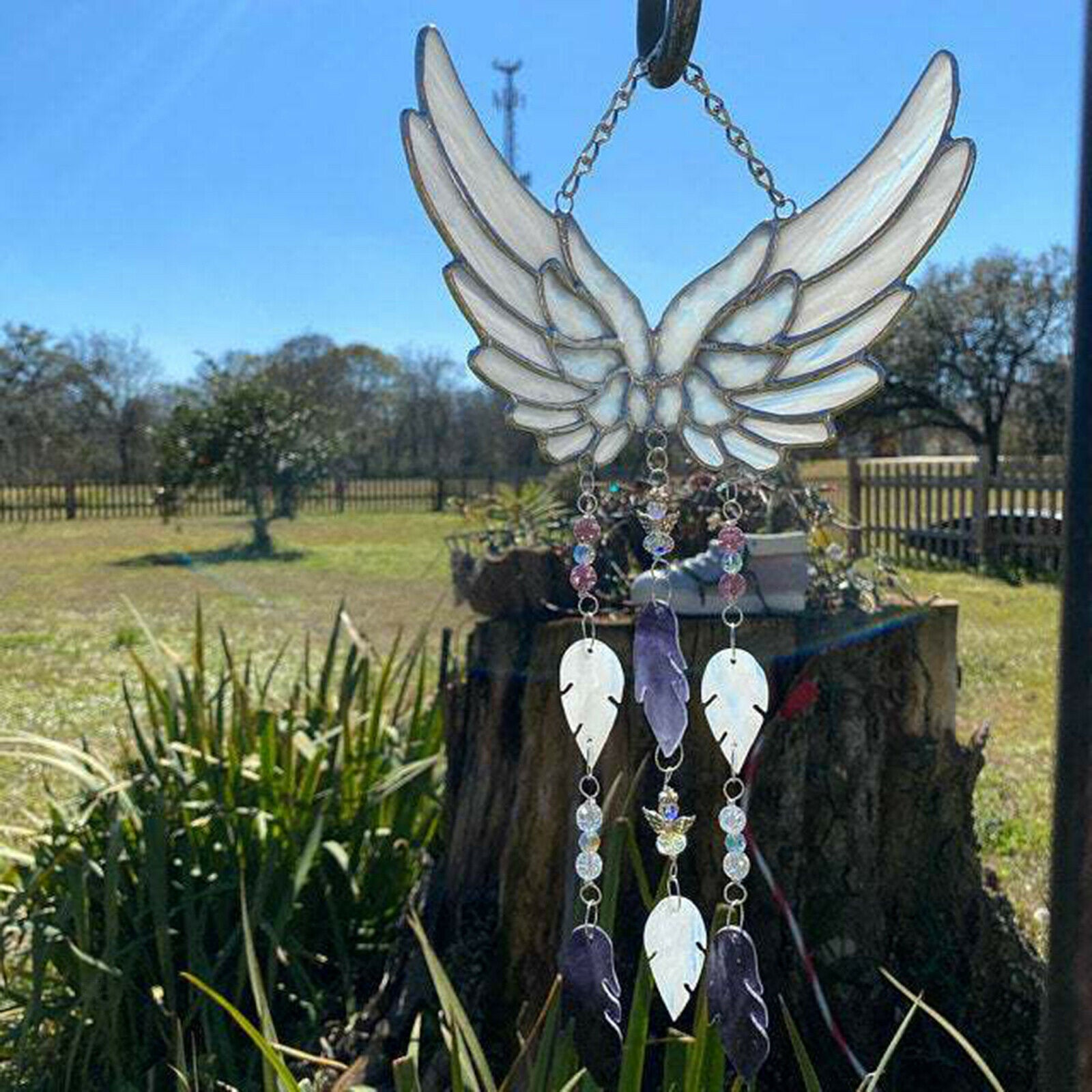 2x Angel Wings Wind Chimes Suncatcher Mobile Garden Decor Outdoor Decoration