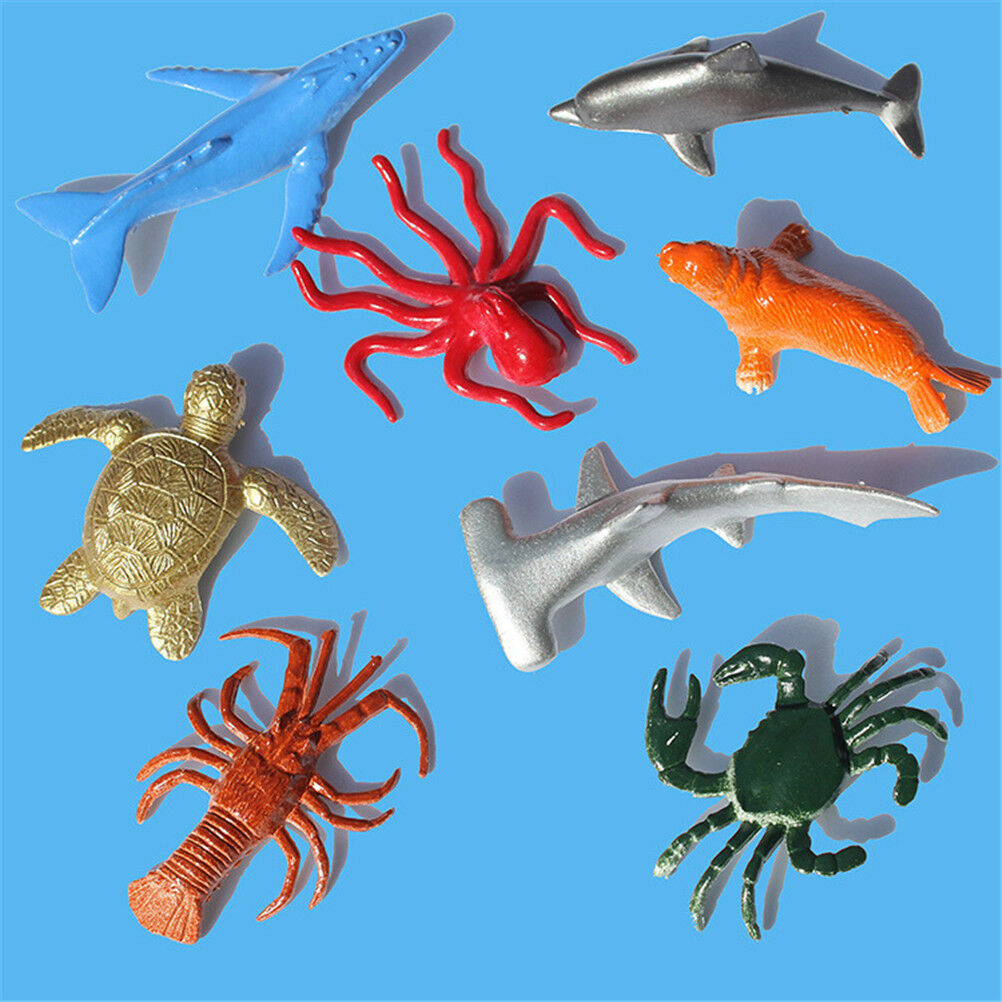 8PCS Plastic Sea Marine Animal Figures Ocean Creatures Shark Whale Kid.l8