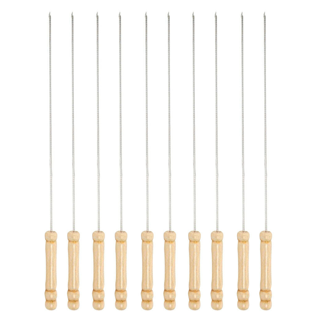 10x/set Wood Handle BBQ Skewers Stainless Steel Grill Needle Sticks 13.19